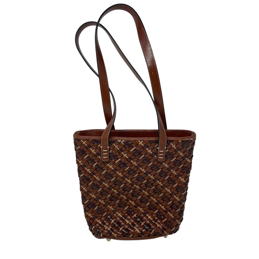 Vintage 2000s Nine West Brown Faux Leather Woven Handbag Tote Purse Excellent